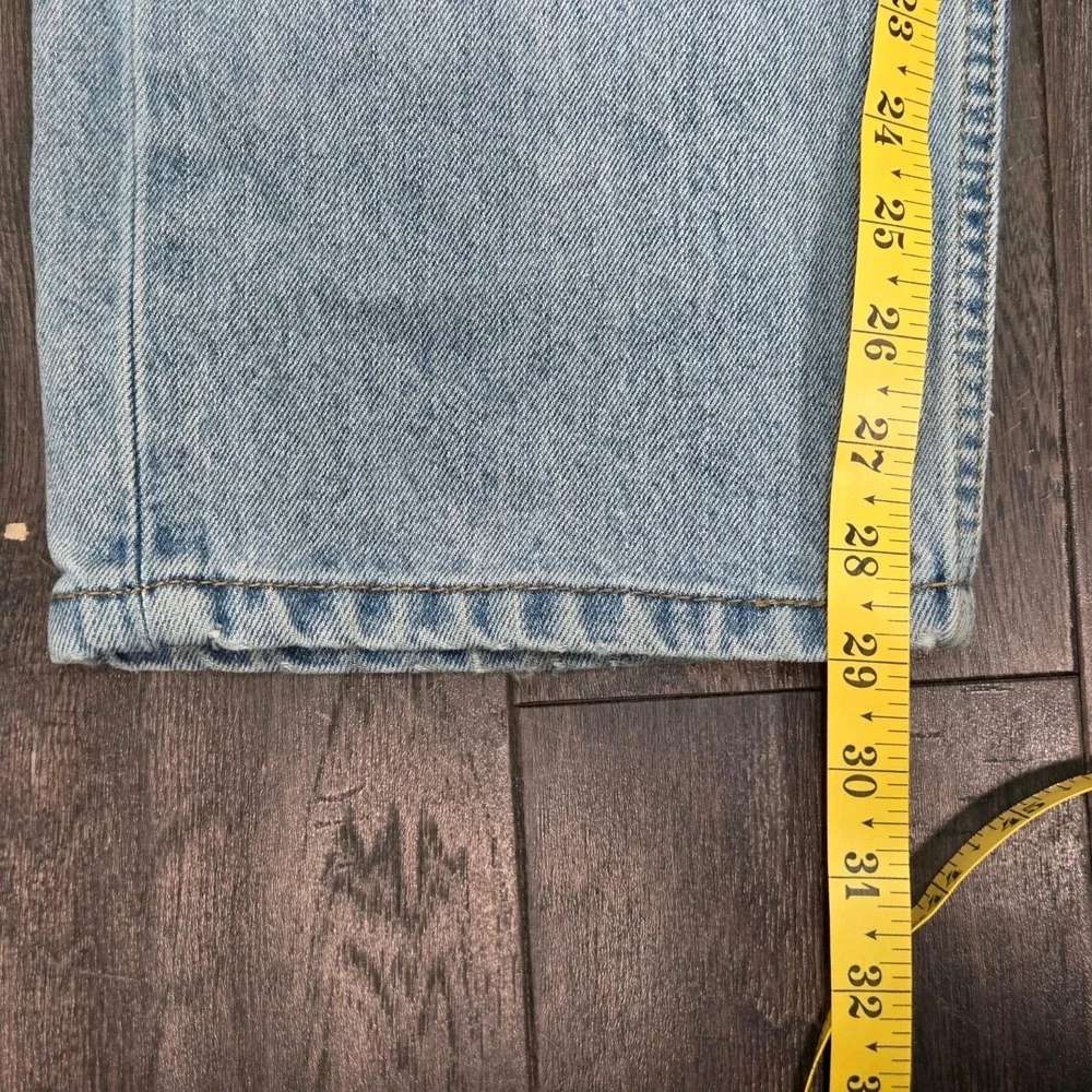 Levis 505 Jeans Mens 38x29 Blue Light Wash High Rise Missing Leather Patch